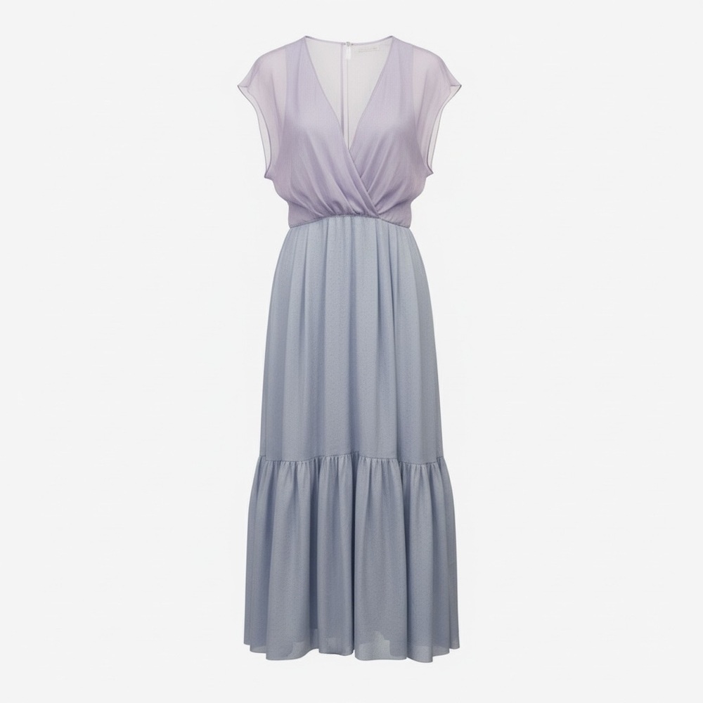 Emporio Armani Silk Chiffon Midi Dress Lavender Blue Colorblock IT40 US4 NWOT ⚪️ - Picture 2 of 12